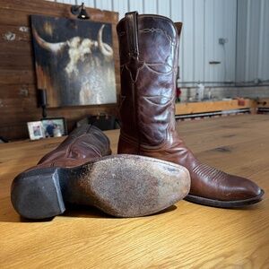 Mens Lucchese Brown Leather Boots Size 11